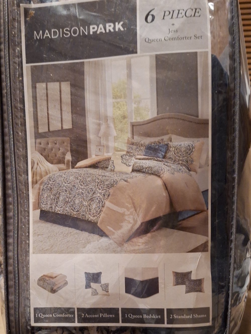 Madison Park Jess Queen Comforter Set Jacquard Queen Brown & Blue
